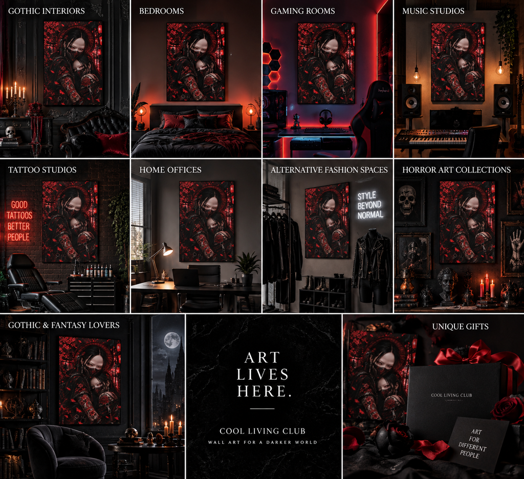 TOKYO GIRLS – Crimson Bond Matte Poster | Japanese Gothic Wall Art | Dark Anime Decor