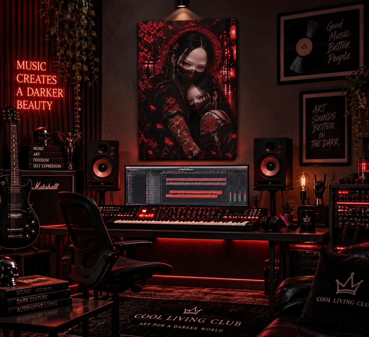 TOKYO GIRLS – Crimson Bond Matte Poster | Japanese Gothic Wall Art | Dark Anime Decor