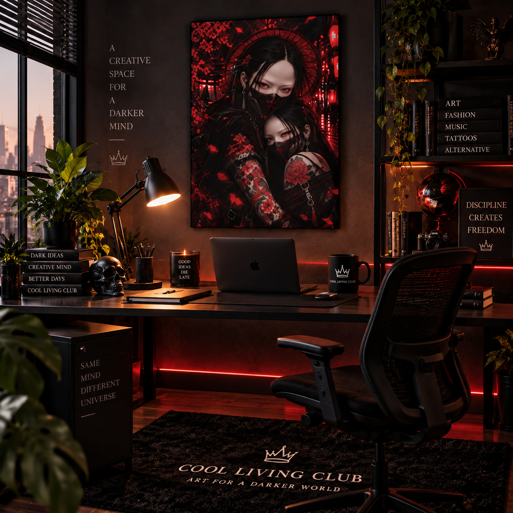 TOKYO GIRLS – Crimson Bond Matte Poster | Japanese Gothic Wall Art | Dark Anime Decor
