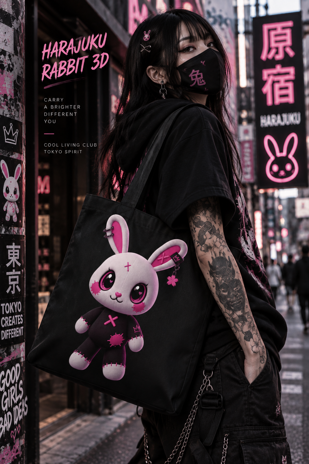 HARAJUKU RABBIT 3D | Tote Bag