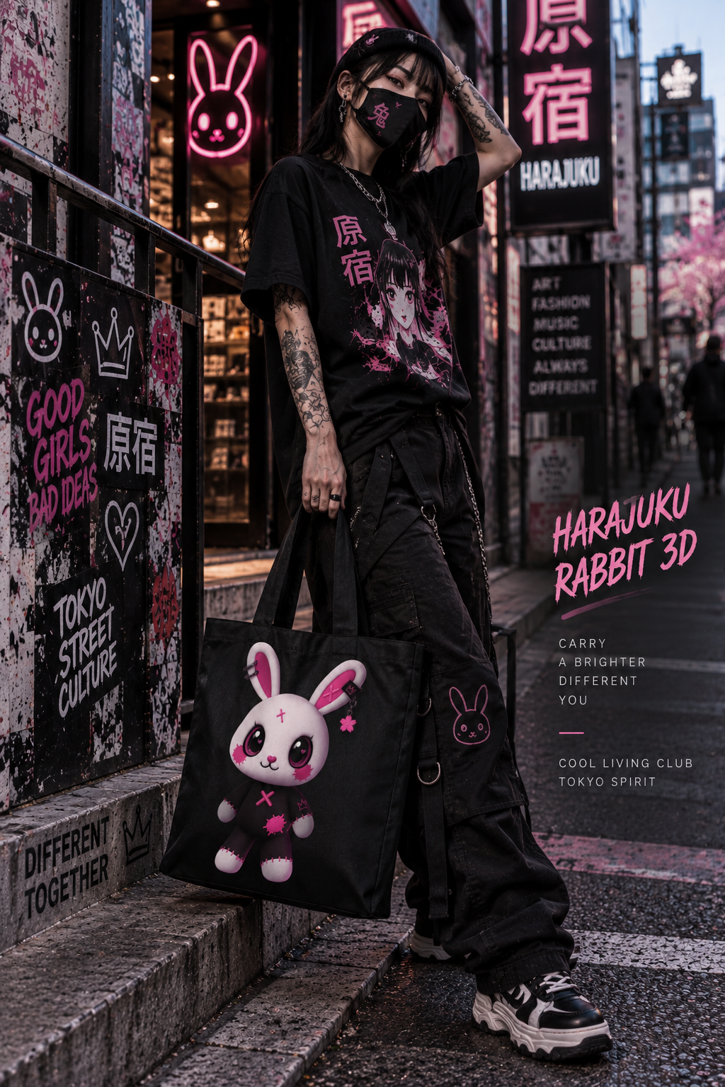 HARAJUKU RABBIT 3D | Tote Bag