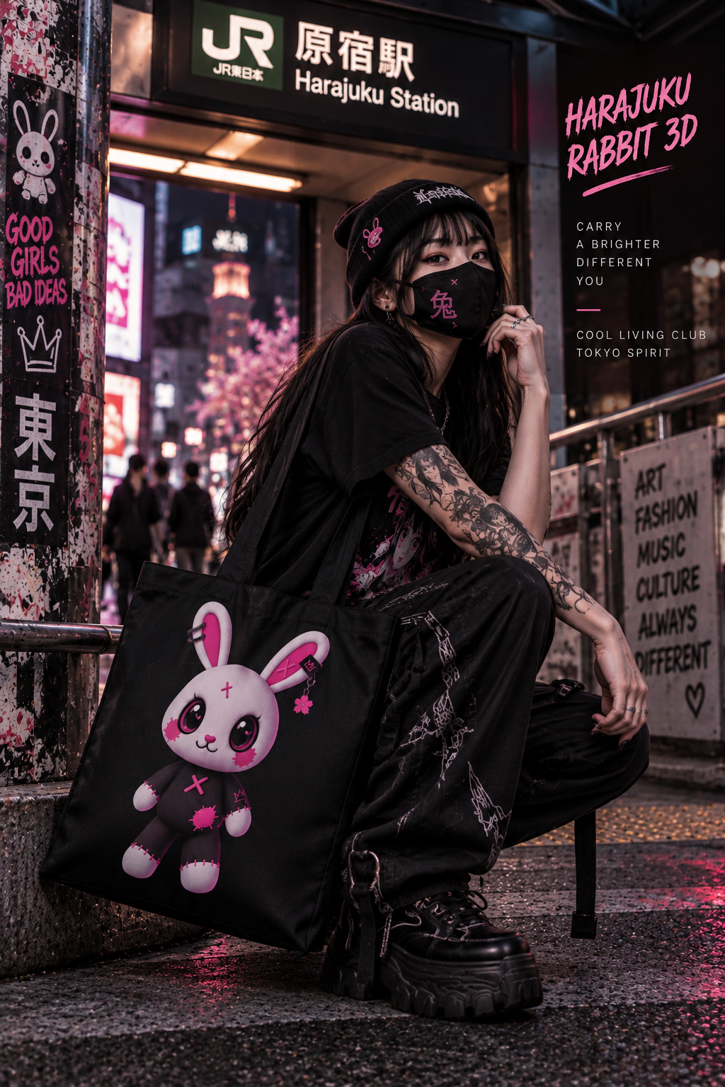 HARAJUKU RABBIT 3D | Tote Bag
