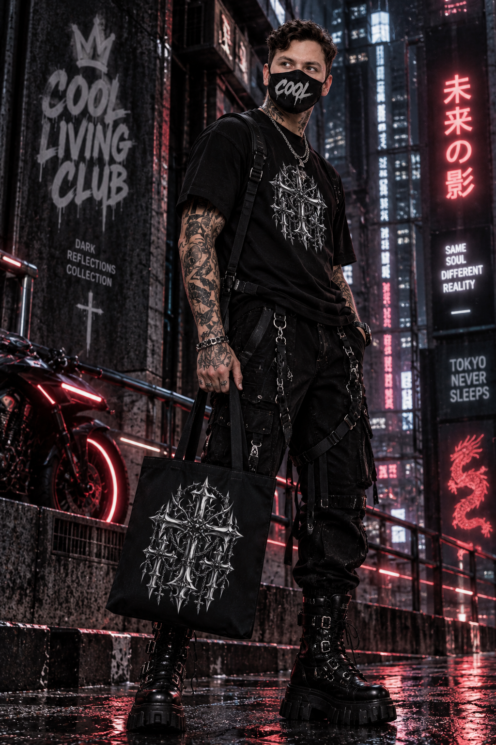 DARK REFLECTIONS – Gothic Cross | Tote Bag
