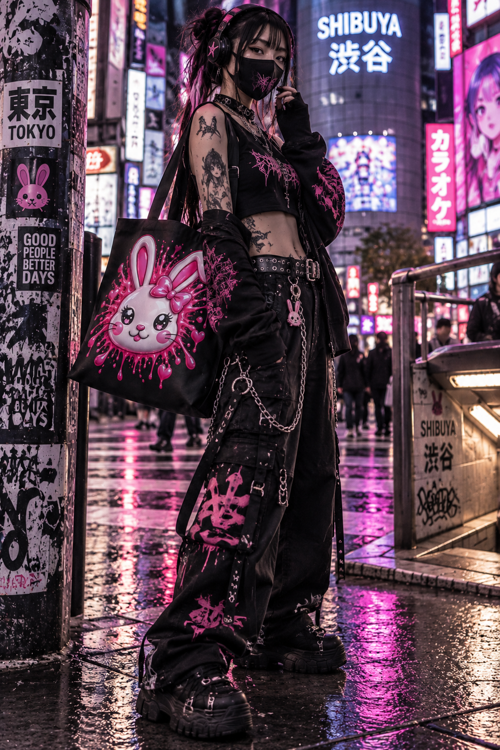 SHIBUYA 3D – Kawaii Pink Bunny Tote Bag | Tokyo Streetwear Japanese Art | Cool Living Club