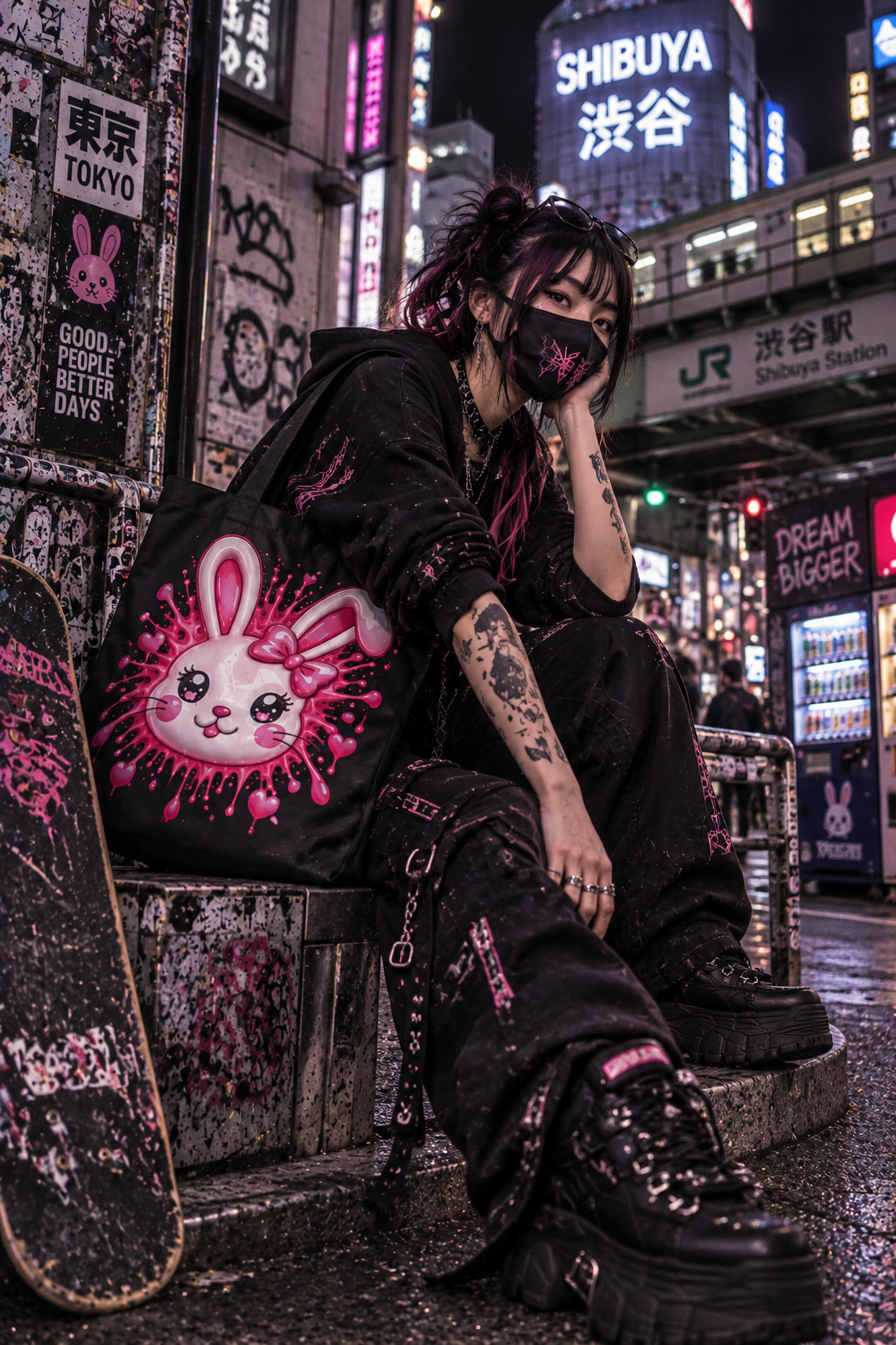 SHIBUYA 3D – Kawaii Pink Bunny Tote Bag | Tokyo Streetwear Japanese Art | Cool Living Club