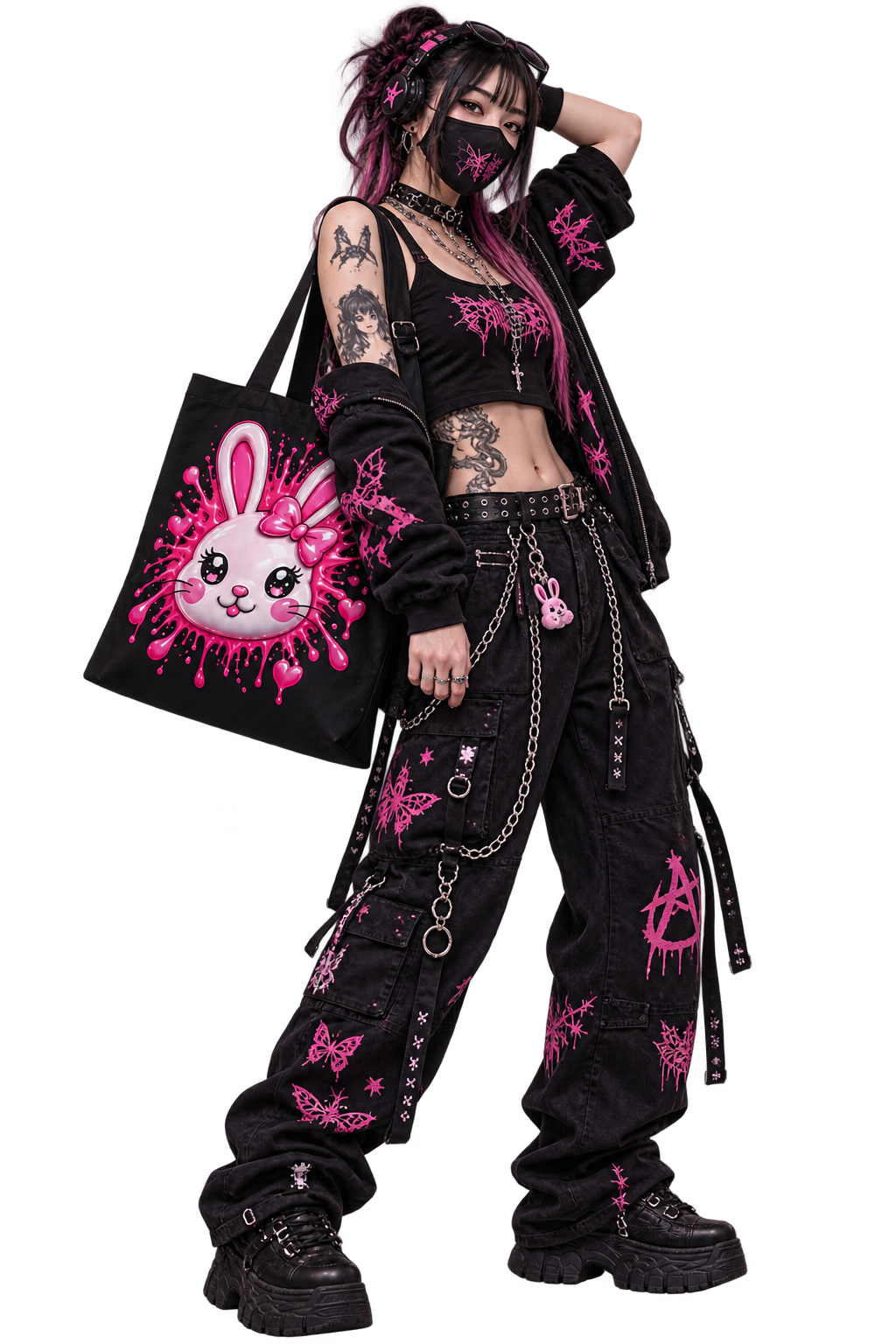SHIBUYA 3D – Kawaii Pink Bunny Tote Bag | Tokyo Streetwear Japanese Art | Cool Living Club