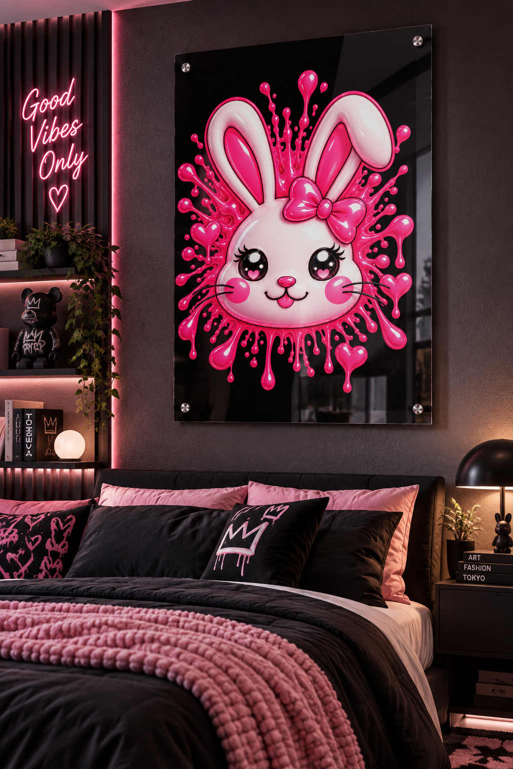 SHIBUYA RABBIT 3D – Premium Acrylic Wall Art | Kawaii Japanese Bunny Decor | Pink Anime Room Aesthetic | Modern Acrylic Print | Cool Living Club