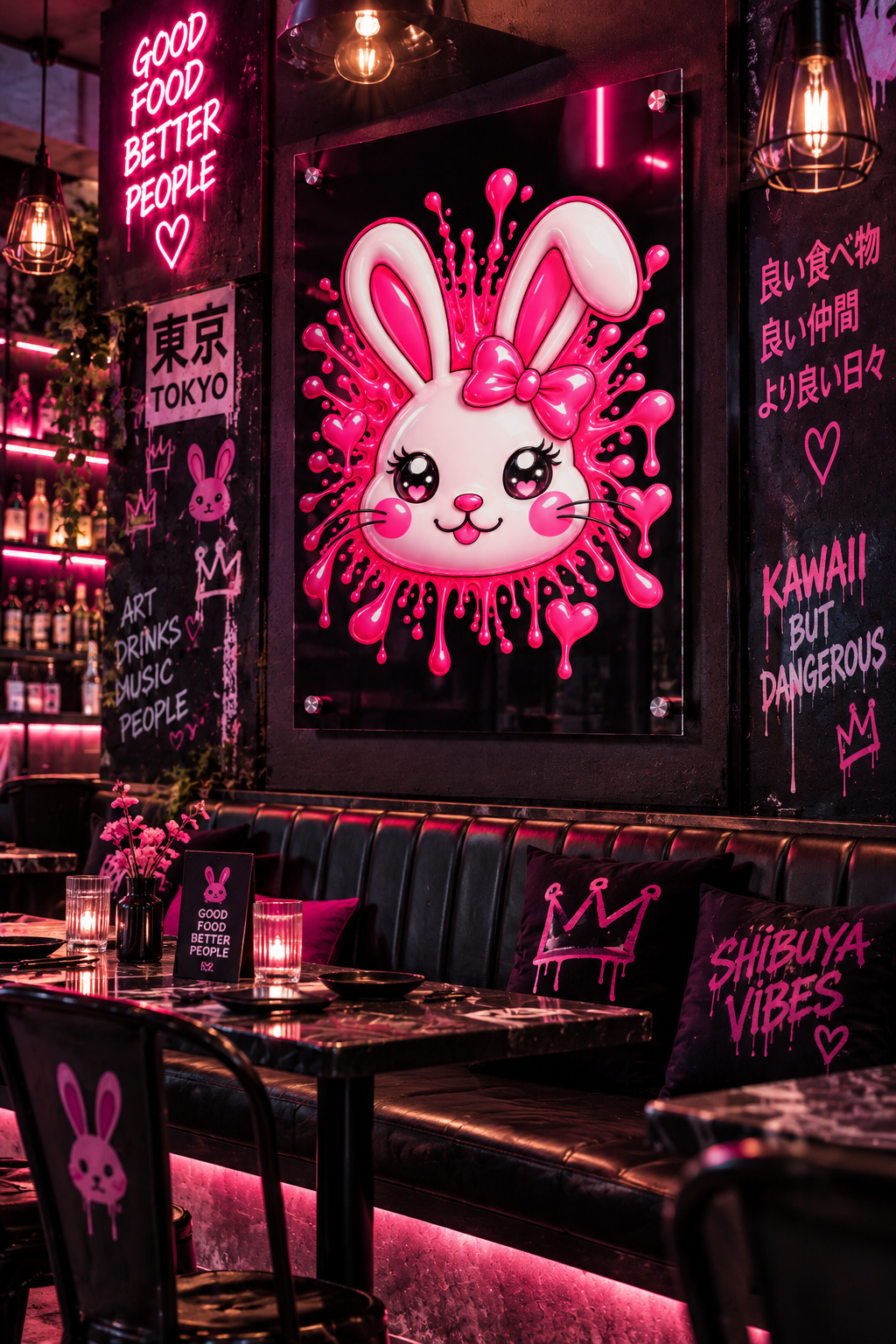SHIBUYA RABBIT 3D – Premium Acrylic Wall Art | Kawaii Japanese Bunny Decor | Pink Anime Room Aesthetic | Modern Acrylic Print | Cool Living Club