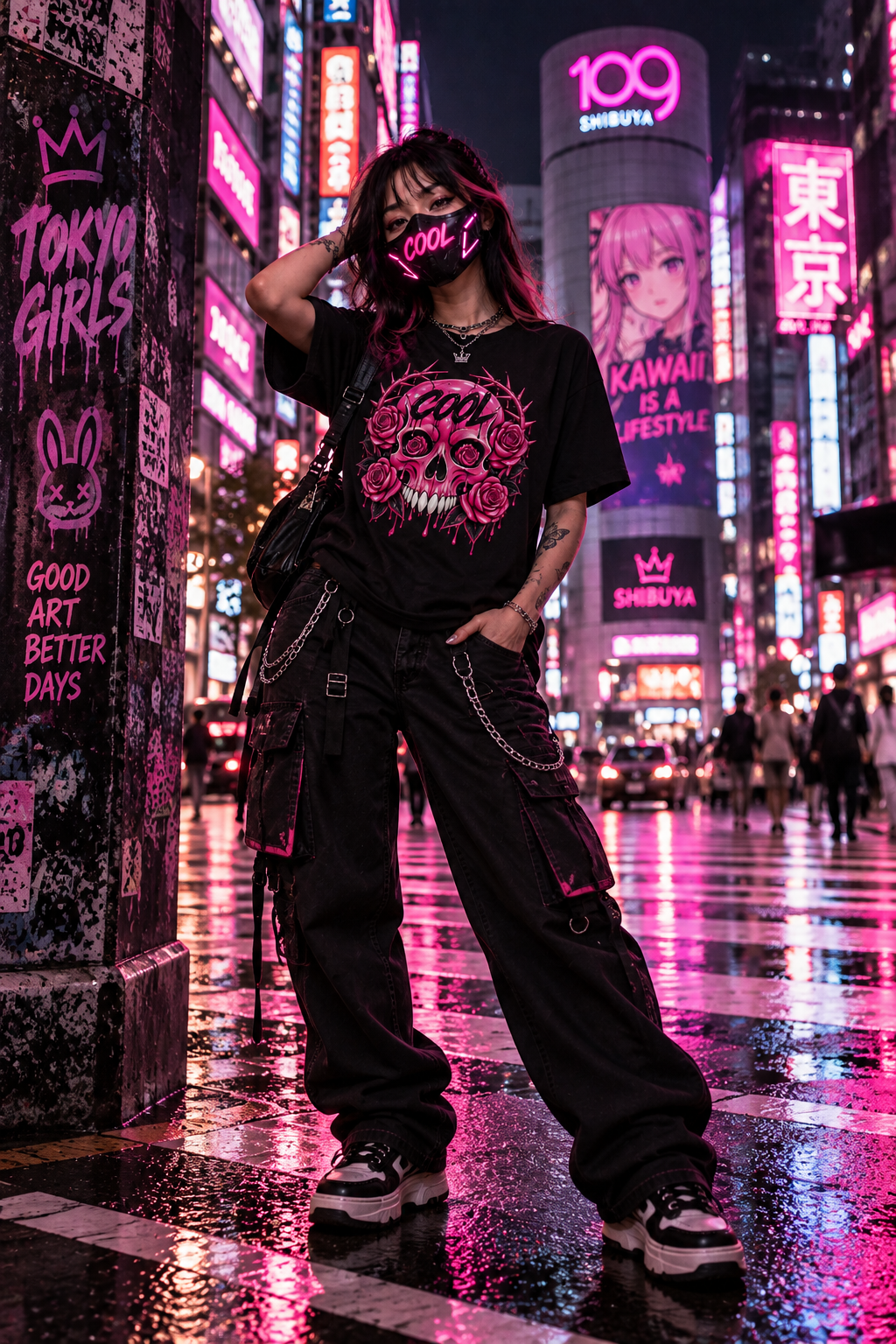 TOKYO GIRLS – Pink Skull | Harajuku Gothic T-Shirt