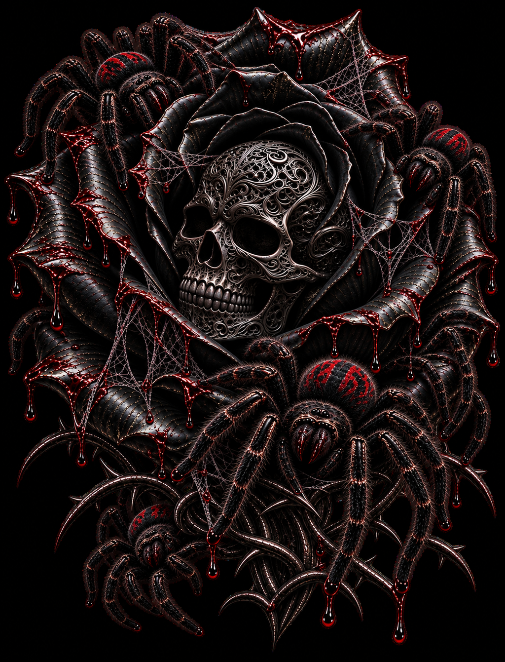 VENOM ROSE – Gothic Skull & Tarantula Plush Blanket | Black Rose Spider Throw | Dark Gothic Bedroom Decor | Cool Living Club