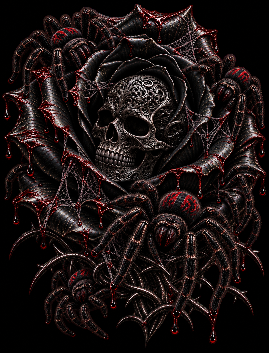 VENOM ROSE – Gothic Skull & Tarantula Plush Blanket | Black Rose Spider Throw | Dark Gothic Bedroom Decor | Cool Living Club