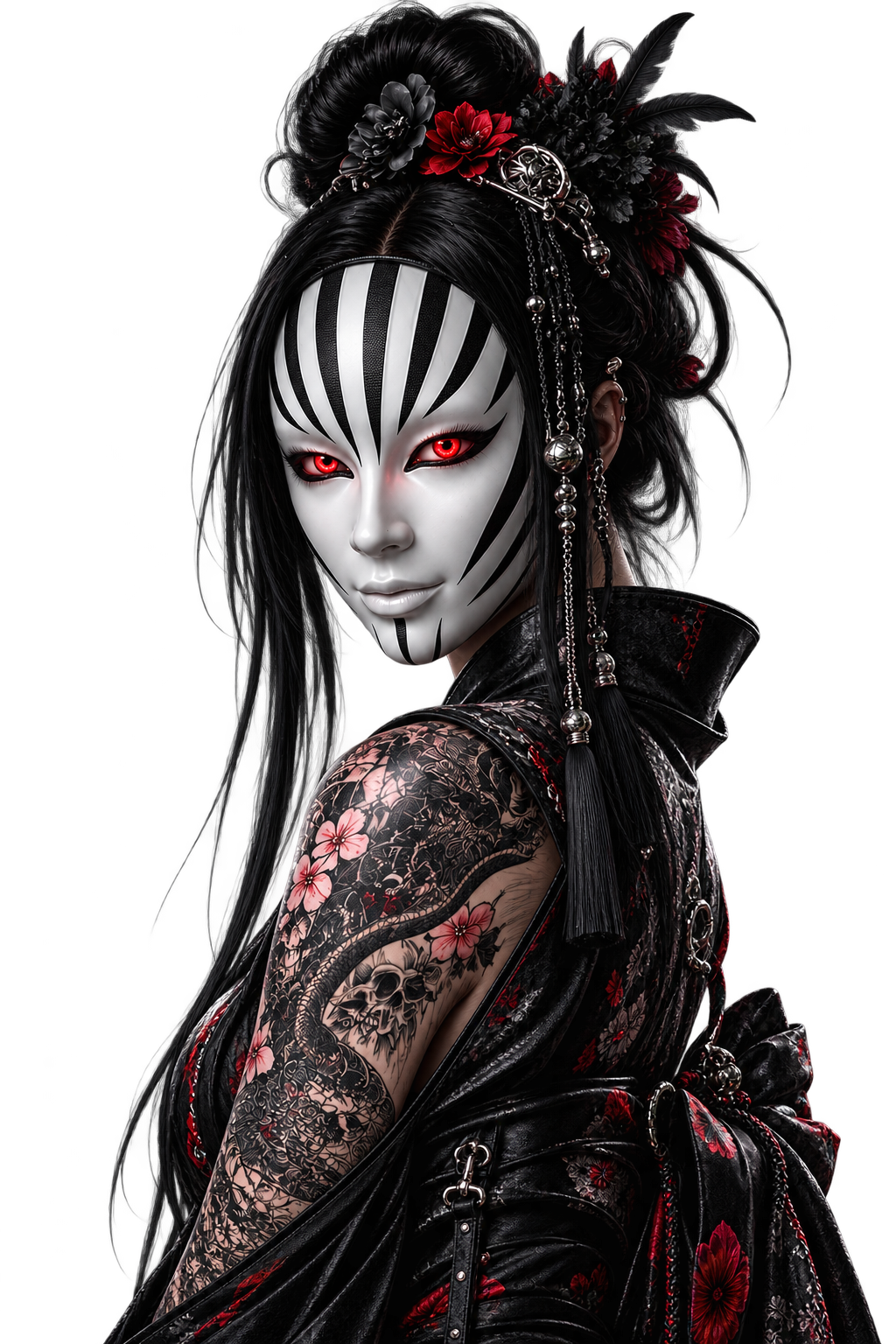 TOKYO GIRLS – Crimson Empress | Premium Acrylic Print | Japanese Gothic Wall Art | Tattoo Geisha Decor | Luxury Anime Wall Art